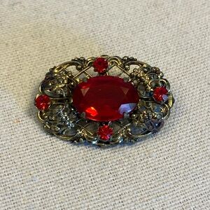 Estate Red and Gold Ornate Brooch